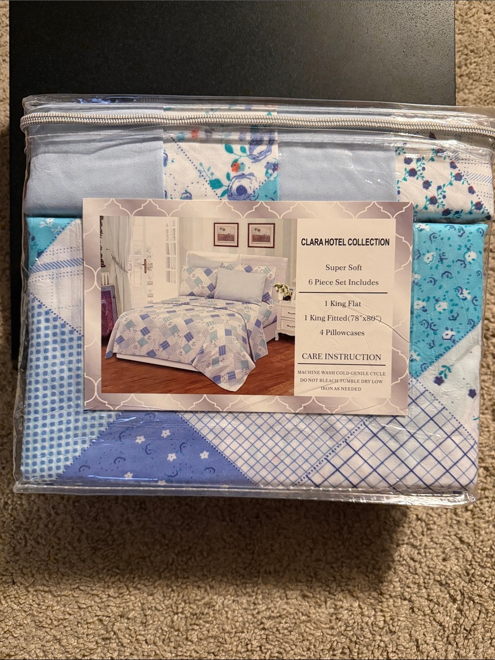Hotel Collection Blue and White Patchwork Bedding Set - 6 Piece